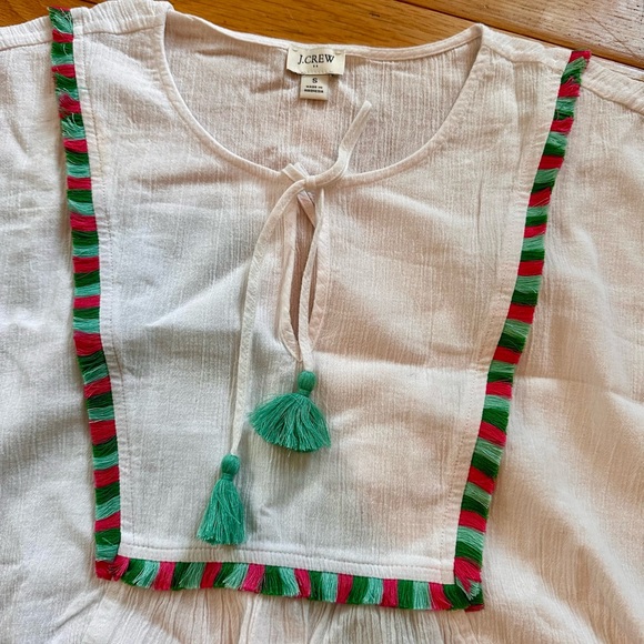 J. Crew White and Green Fringe Beach Tunic - Picture 3 of 6